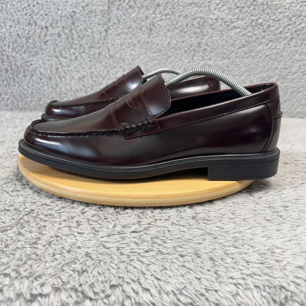 Rockport Mens Burgundy Leather Penny Loafers APM28493 Square Moc Toe 10.5M